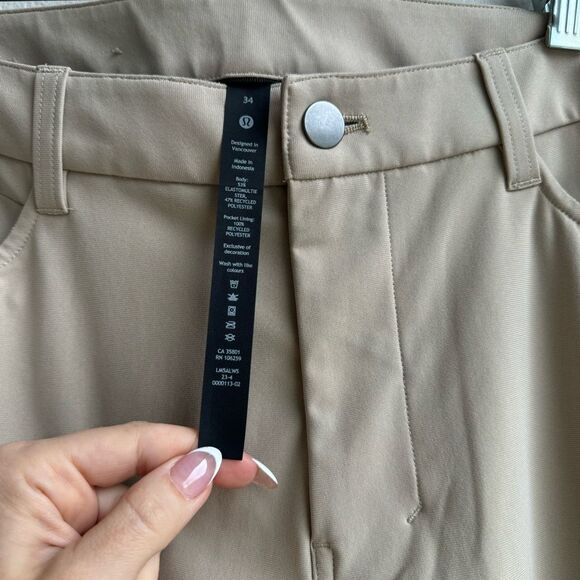 Lululemon ABC Pant Slim *Warpstreme 30” Tan Linen Casual Work Size 34 Rip Tag - Picture 2 of 6
